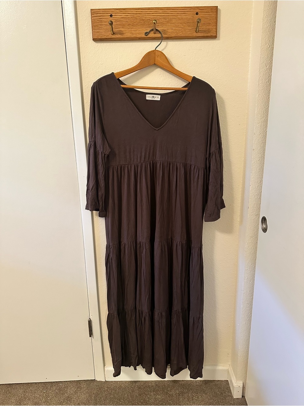 NATURAL LIFE Brown V‑Neck Tiered Maxi Dress